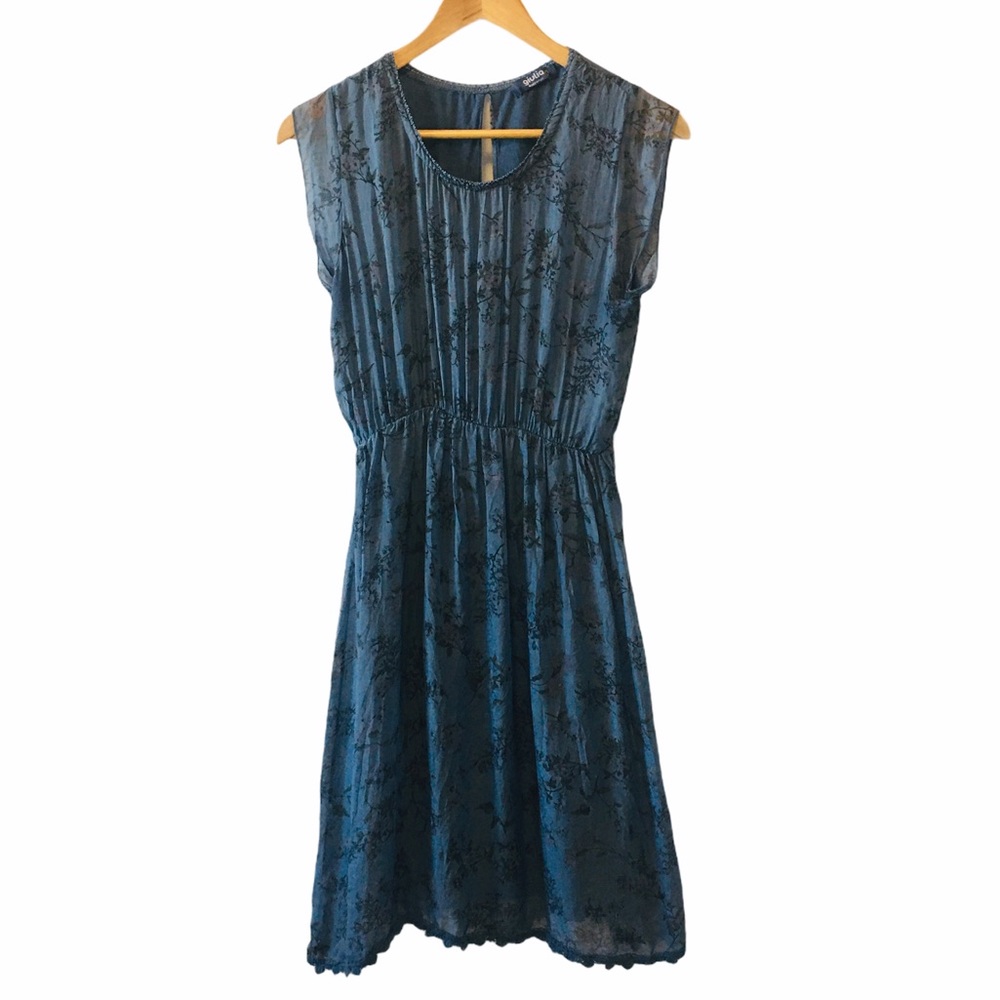 GIULIA 100% Silk Made in Italy Blue Boho Dress L